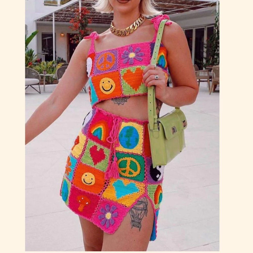 NWOT Crochet Crop Top and Skirt Set (Shop Fluffy)